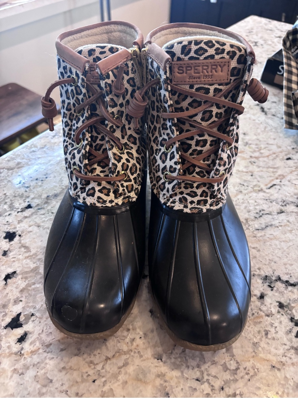 Sperry Women’s Leopard Print Waterproof Duck Boots - Brown/Black